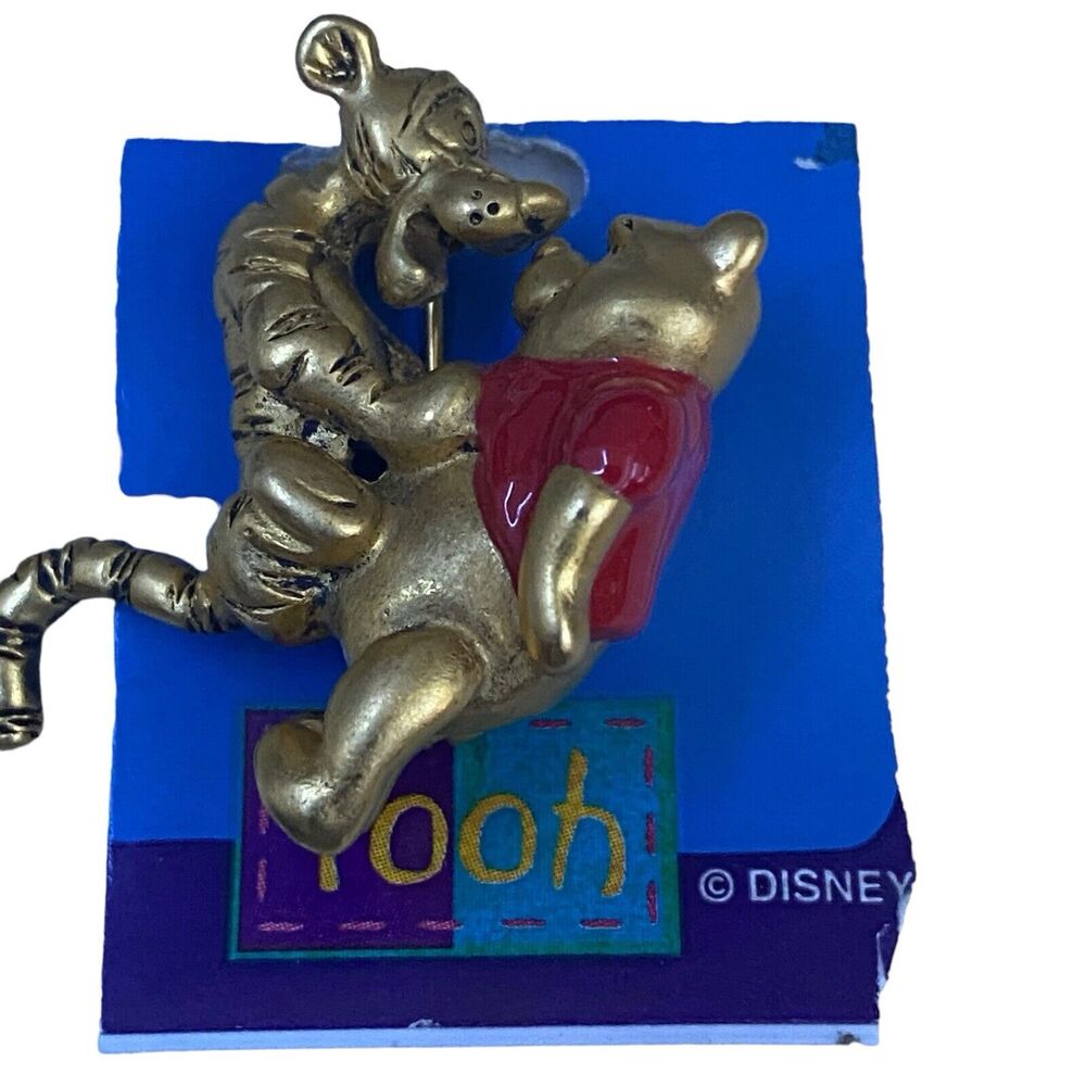 Winnie the Pooh and Tigger Jumping Tummy Disney Parks Pin Brooch Gold Tone 1.5"